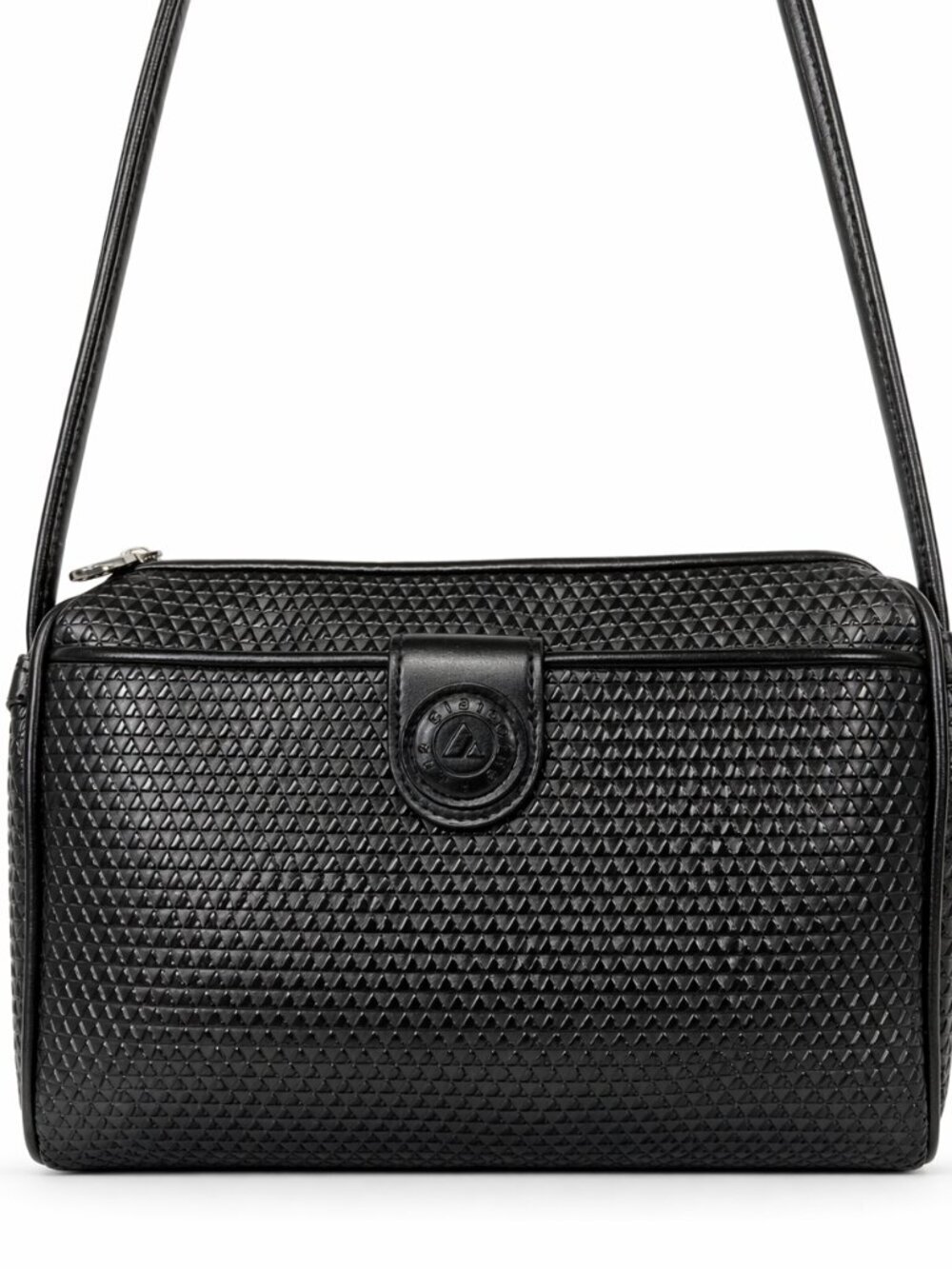 Vintage 1983 LIZ CLAIBORNE Black Textured Crossbody Bag Triangle Logo
